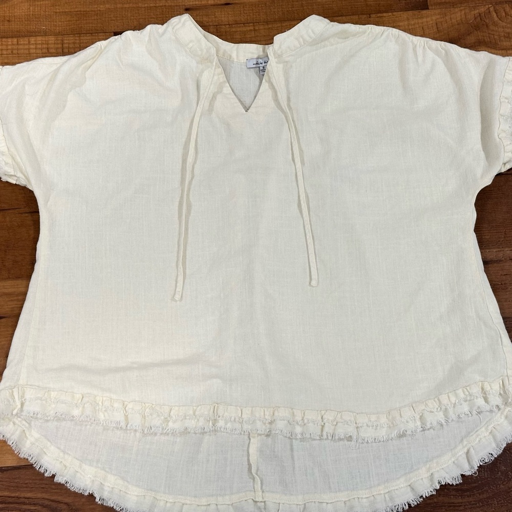 White Birch Ivory Blouse with Frayed Details